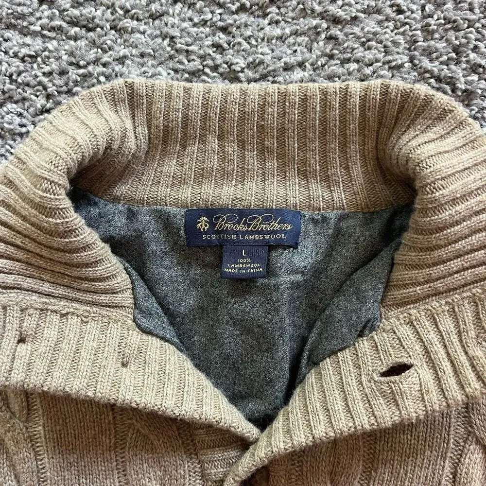 Brooks Brothers Scottish Lambswool Button Sweater Brown Lined Fisherman Chunky L